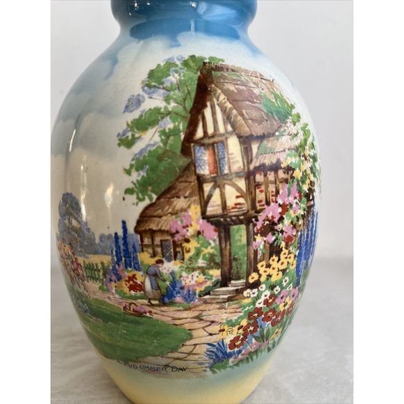 T. Lawrence Falcon Ware Vase #5171 Cottage Lupines England Vintage 1930s 7x5" - Picture 9 of 10